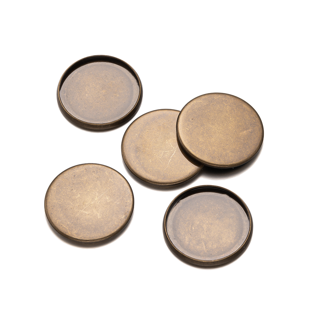 Bezels Set Pendant - 20 pz Bronzo Antico Piatto Rotondo