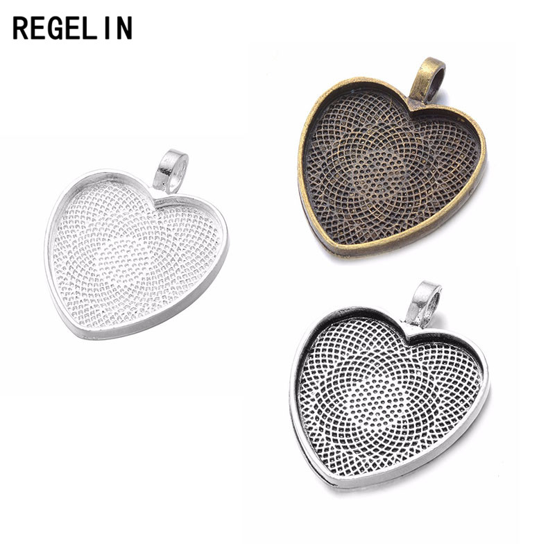 Bezels Set Pendant - REGELIN Cuore Cabochons Impostazioni Argento Placcato